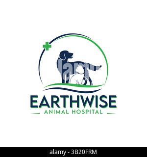 Pet logo, cat and dog logo design in vector template Stock Vector