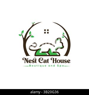 Pet logo, cat and dog logo design in vector template Stock Vector