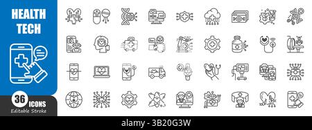 Health technology Outline icon . Editable stroke . Vector . Stock Vector