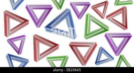 Impossible seamless triangle background. Optical visual illusion. Triangular Infinite loop symbol. Colorful unreal geometric form. Solid puzzle elemen Stock Vector