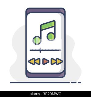 Smartphone with music player app vector isolated icon. Music sign. Graph symbol for music and sound web site and apps design, logo, app, UI Stock Vector