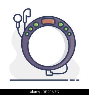 Portable CD player with earphone vector isolated icon. Music sign. Graph symbol for music and sound web site and apps design, logo, app, UI Stock Vector