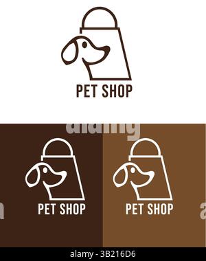 pet shop bag logo, animal shop logo, pet shop bag logo with dog Stock Vector