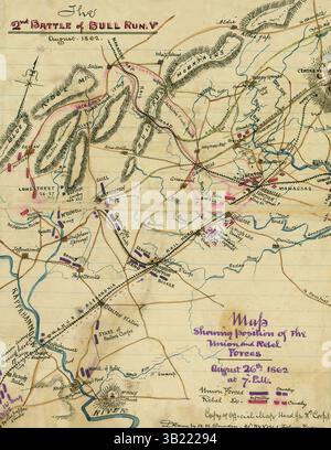 A historical map showing the Battle of Bull Run near Manassas, Virginia ...