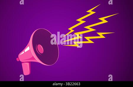 Vector vintage poster with retro pink megaphone on green background. Retro megaphone on purple background. Stock Vector
