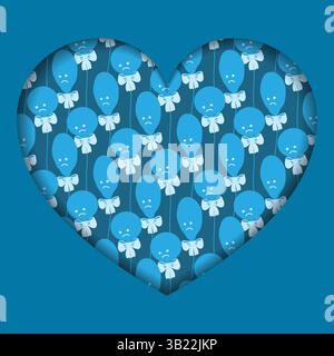 Round and Deflated balloons with tied Ribbon Blue Monday Greeting Paper Cut Heart shape design idea. Isolated Vector illustration Background Thematic Motivation Cards promo materials, labels, leaflets Stock Vector