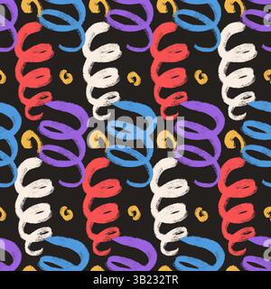 Curve handmade lines holiday seamless pattern. Geometric night party endless background. Fun confetti repeat cover. Surface pattern design festive mot Stock Vector