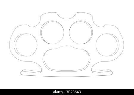 A black and white drawing of a Brass knuckles with a black and white outline. The drawing has a strong, aggressive feeling to it Stock Vector