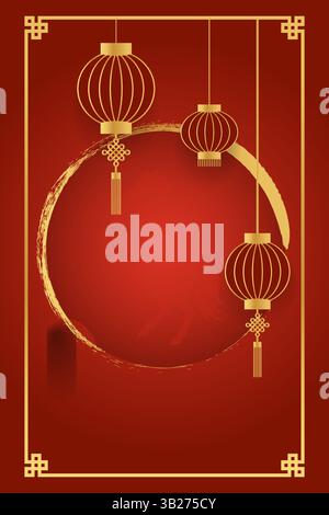 Golden lanterns and dynamic red rearing horse illustration celebrating Chinese New Year 2026, the Year of the Horse. Stock Vector