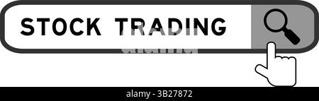 Search banner in word stock trading with hand over magnifier icon on white background Stock Vector