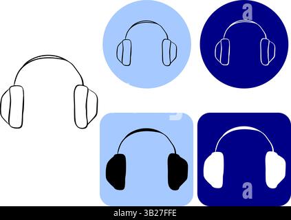 Headphones Vector logo Icon. Graphic line ink illustration. Clean, Scalable Design for Apps and Branding. Banner, poster, wrapping paper, sticker, pri Stock Vector
