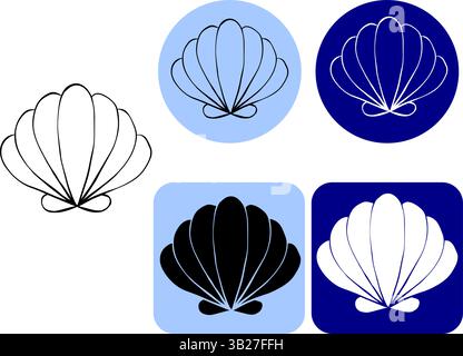 Sea shell logo. Vector graphic line ink illustration isolated on colored background. Banner, poster, wrapping paper, sticker, print, modern textile de Stock Vector
