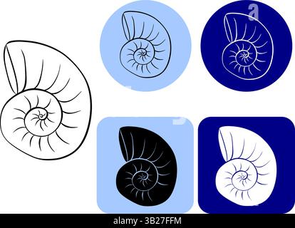 Spiral seashell logo vector. Graphic line ink minimalist shaped logo. Fibonacci design. Graphic element. Minimalist, elegant, seashell design. For log Stock Vector
