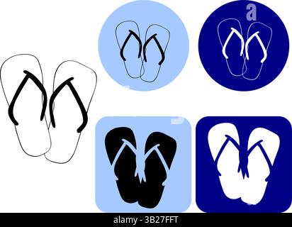 Flip flops logo icon. Vector graphic line ink Outline flip flops icon for web design isolated on colored background. illustration for package, vacatio Stock Vector