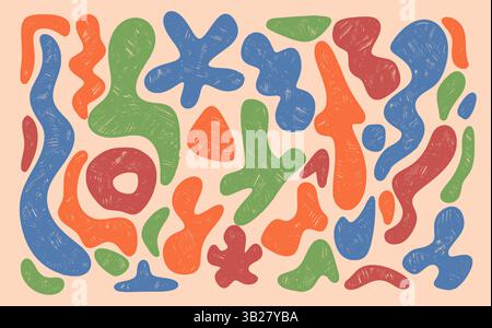 Set of color geometric shapes crayon drawn. Vector illustration Stock Vector