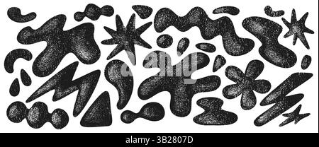 Set of abstract organic shapes and voluminous textures. 3d illustration effect of geometric shapes. Design layouts hand-drawn vector elements. Vector Stock Vector