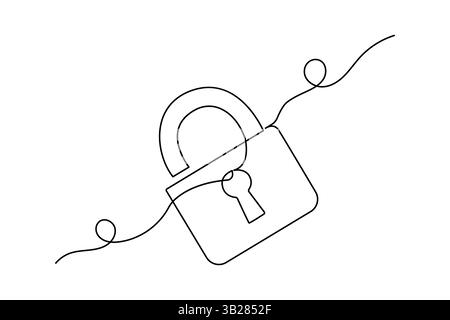 Lock continuous one line drawing of Isolated outline vector design black and white background Stock Vector