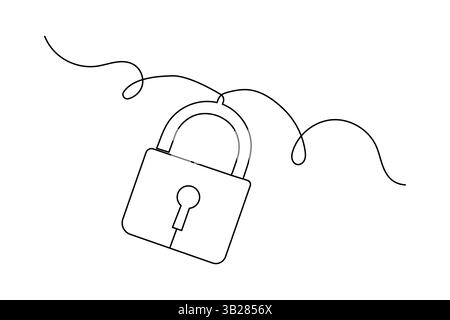 Lock continuous one line drawing of Isolated outline vector design black and white background Stock Vector