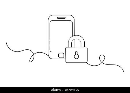 Lock continuous one line drawing of Isolated outline vector design black and white background Stock Vector