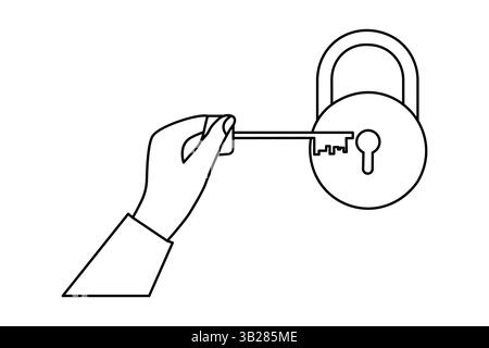 Lock continuous one line drawing of Isolated outline vector design black and white background Stock Vector
