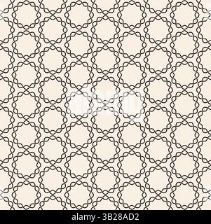 Interwined black circles braids seamless pattern on beige background. Repeating beige pattern. Stock Vector