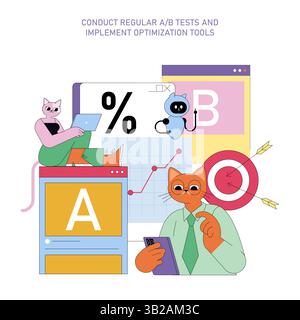An illustration showcasing key AB testing concepts and optimization tools to enhance marketing strategies Stock Vector