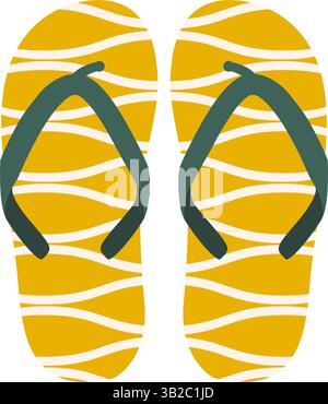 Yellow wave flip flops simple summer beach for resort. Pair of shoes for leisure. Vector element for vacation illustration Stock Vector