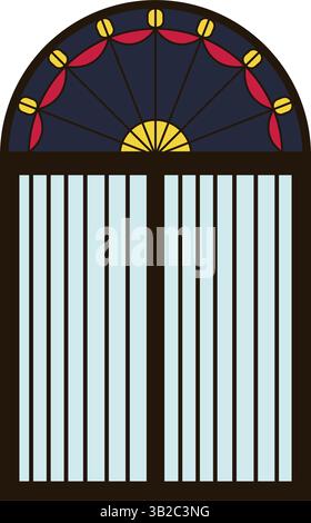 Stained glass arch window frame vintage. Vector silhouette of fence element Stock Vector