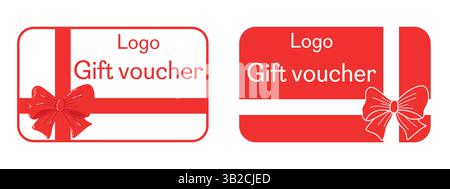 Red Gift Voucher Design Featuring Decorative Ribbon and Space for Custom Logo Stock Vector