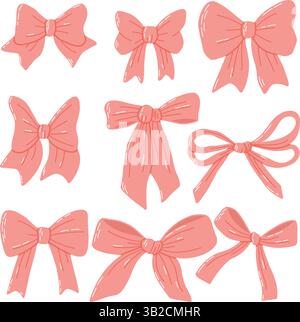 Artistic Collection of Pink Bows in Various Styles on White Background Stock Vector
