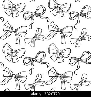 Seamless Black and White Pattern Featuring Decorative Bow Illustrations Stock Vector