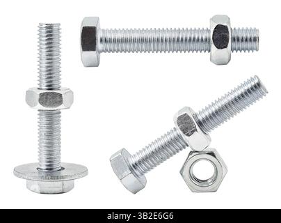 bolts with nuts and washers isolated on white Stock Photo