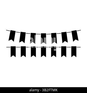 Black bunting flags arranged in two rows suspended on a white background, representing simple decoration and celebration concepts. Stock Vector