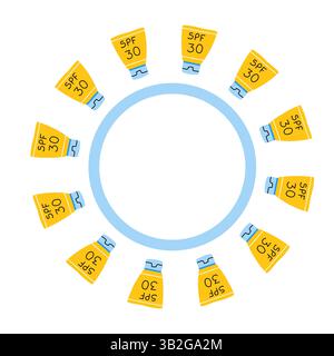 Summer wreath with sunscreen cream. Spf cream. Stock Vector