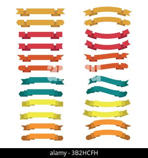 Colorful Ornamented Banners and Ribbons Assorted in Flat Design Style Stock Vector