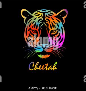 Cheetah colored head on black background. hand drawing. Not AI, Vector illustration Stock Vector