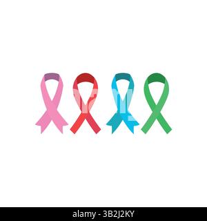 Four Colorful Awareness Ribbons Representing Causes and Social Support Stock Vector