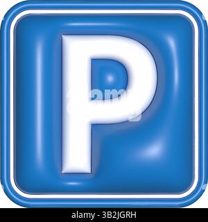 3d Parking sign. Parking place for car. Glossy blue icon for parking zone Stock Vector