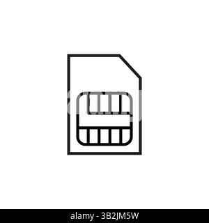 SIM card icon. Mobile chip vector. Black rectangular outline. Digital communication element. Stock Vector