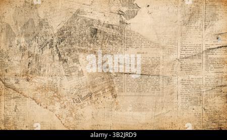 Old newspaper background, brown grunge news print texture, vintage wallpaper pattern, vintage poster design . Old crumpled grunge newspaper paper text Stock Photo