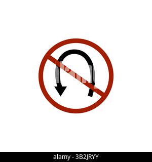 No U-turn icon. Prohibited road sign. Traffic regulation symbol. Vector warning. Stock Vector