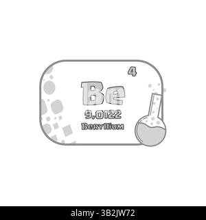Beryllium vector block. Atomic number four. Be element icon. Grey science chart. Stock Vector