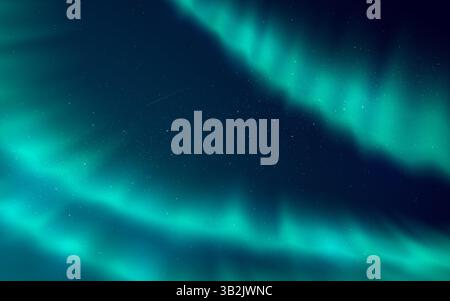 Aurora borealis glowing in starry night sky. Cosmic light waves. Magical and dreamy atmosphere. Northern lights for space or fantasy design. Vector il Stock Vector