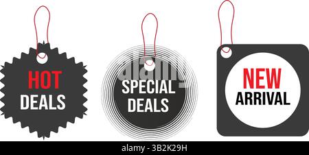 Promotional Tags for Hot Deals, Special Deals, and New Arrivals Stock Vector