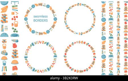 Seamless Colorful Sport Equipment Border Pattern Stock Vector