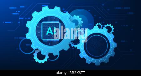 Agentic AI, a microchip and human brain connected to a gear, represents the collaboration between Agentic AI technology and humans, combining intellig Stock Vector