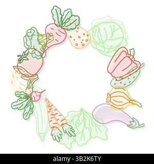 Wreath of vegetables in pastel colors isolated on white background Stock Vector