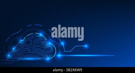 Cloud computing technology in the form of digital circuits represents unlimited data connectivity, processing and storage on the cloud, symbolizing th Stock Vector