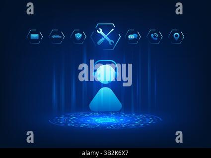 Service technology, the headset-wearing center icon, represents fast and modern communication, real-time customer service, and facilitates business co Stock Vector