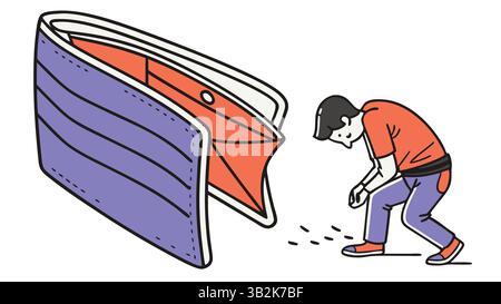 Minimal Vector of Empty Wallet with Dashed Lines for Financial Struggles Design Stock Vector